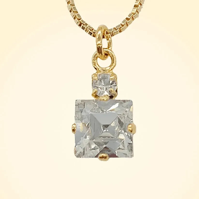 Small Swarovski Crystals Square Pendant With Gold Fittings - TCG London