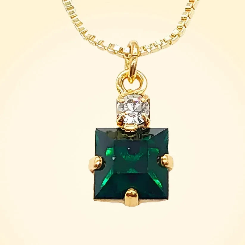 Small Swarovski Crystals Square Pendant With Gold Fittings - TCG London
