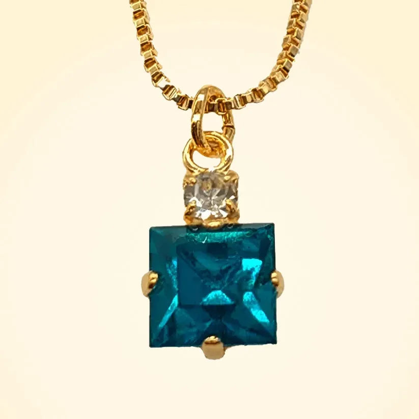 Small Swarovski Crystals Square Pendant With Gold Fittings - TCG London