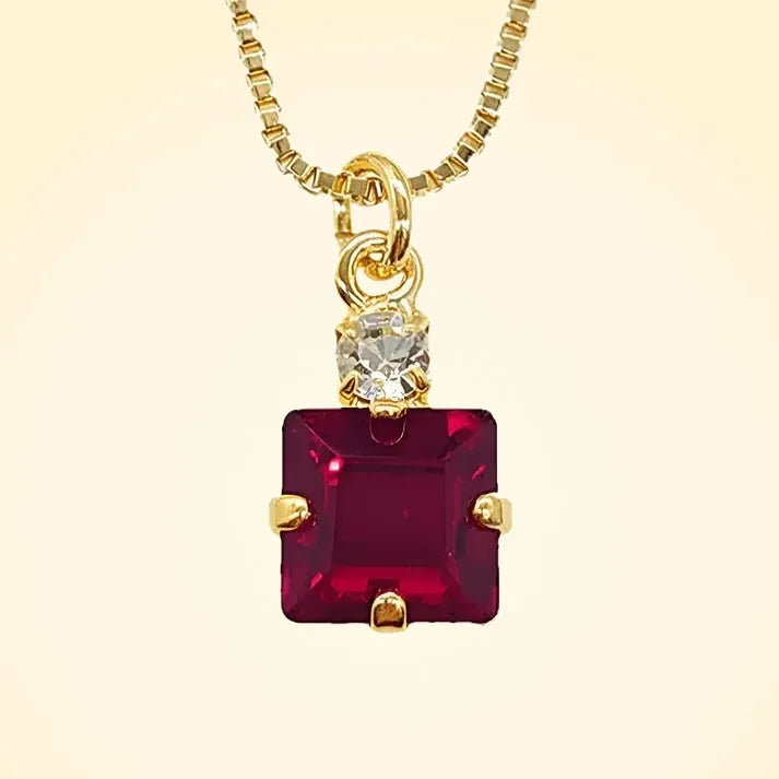 Small Swarovski Crystals Square Pendant With Gold Fittings - TCG London