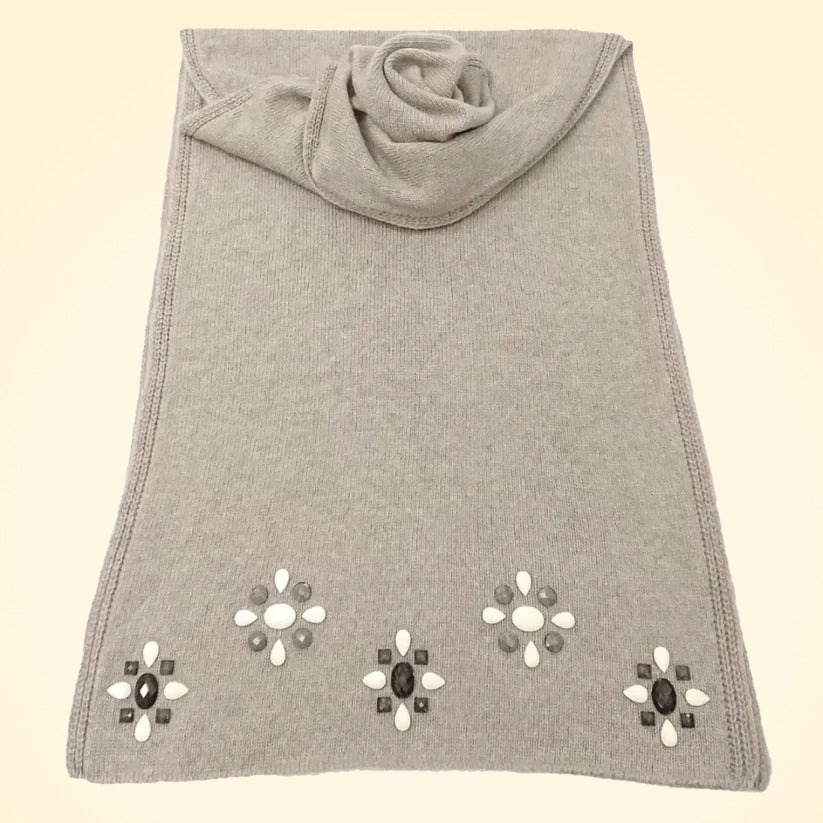 Scottish Cashmere Embellished Knitted Scarf - TCG London