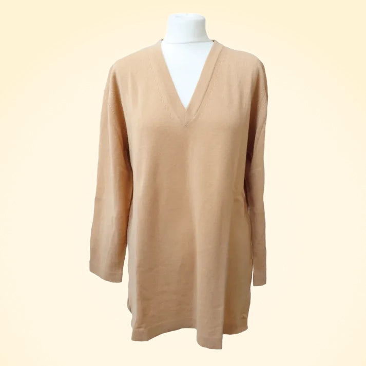Loose Fit Cashmere V-Neck Long Tunic - TCG London