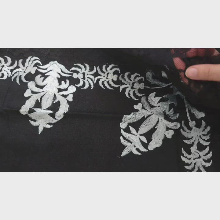 Black Embroidered Pashmina & Cashmere Scarve