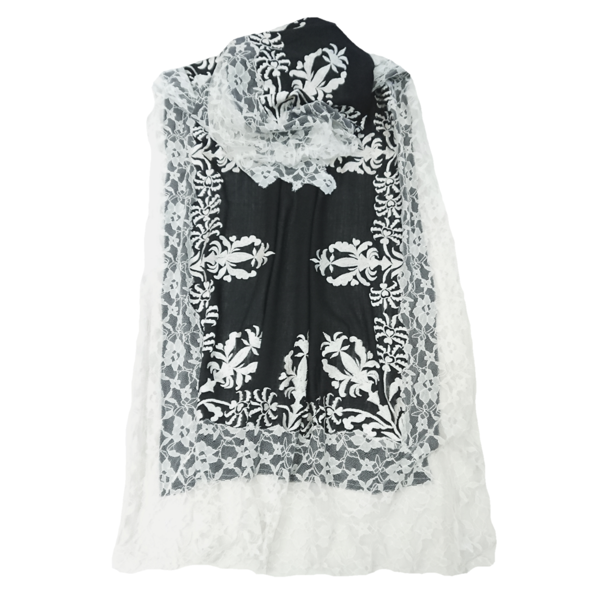 Black & White Embroidered Pashmina Cashmere Shawl - TCG London