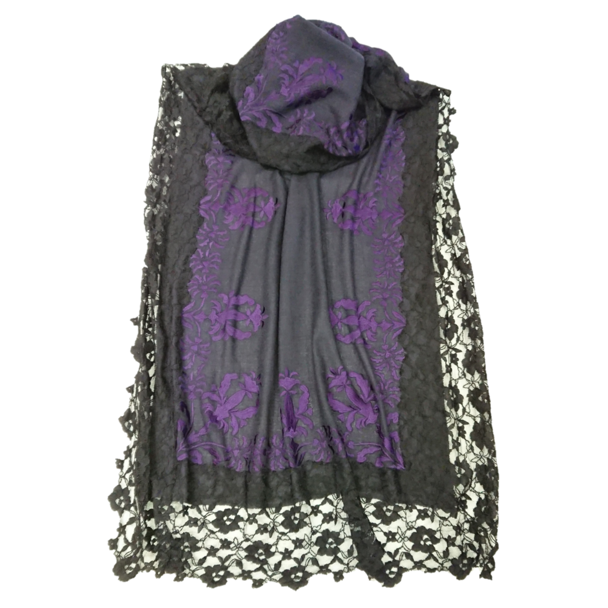 Purple & Black Embroidered Pashmina Cashmere Shawl - TCG London