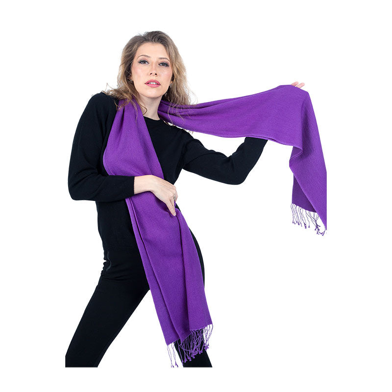 Women Purple Cashmere and Silk Pashmina Scarf - TCG London