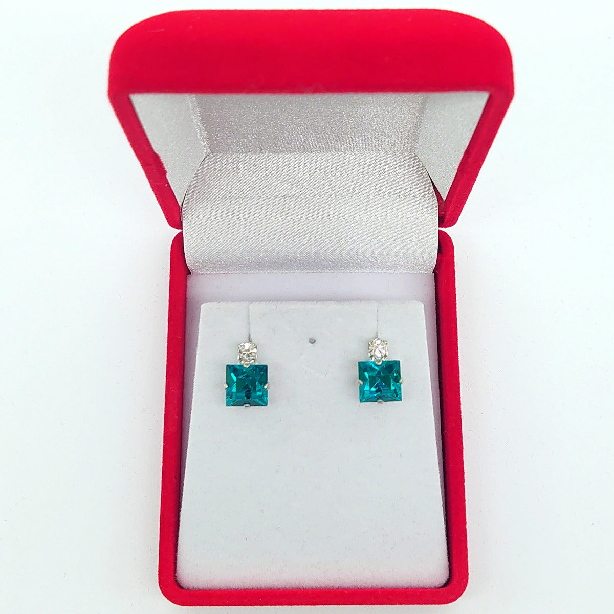 Small Swarovski Crystals Square Earrings With Silver Fittings
