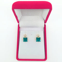Small Swarovski Crystals Square Earrings With Gold Fittings