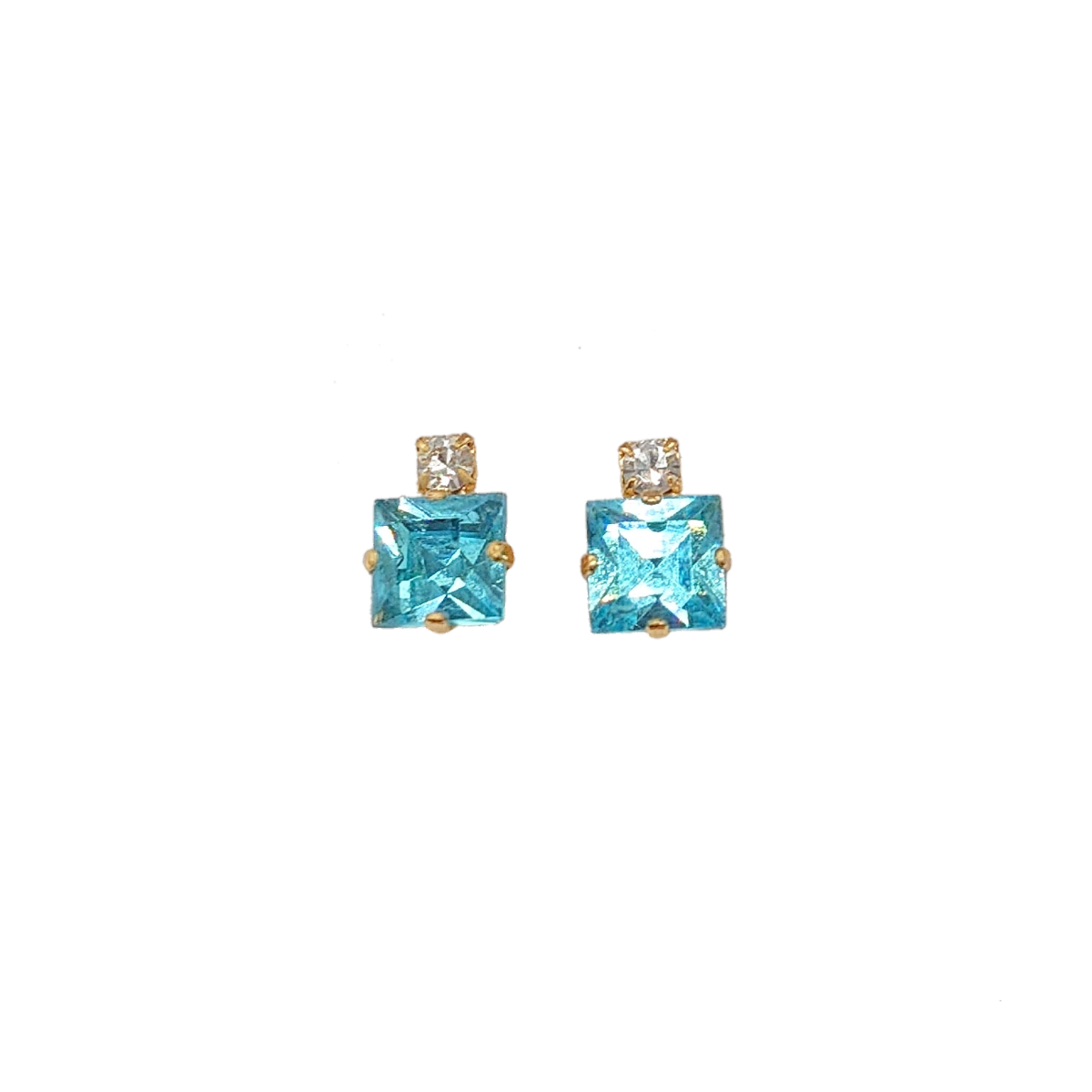 Small Swarovski Crystals Square Earrings With Gold Fittings
