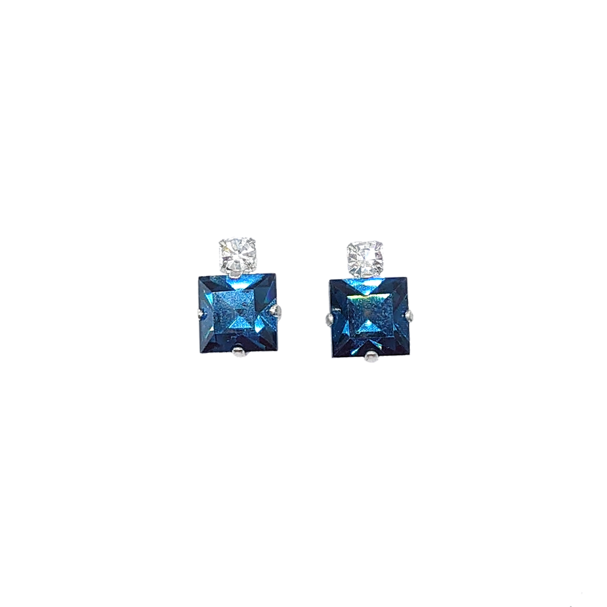 Small Swarovski Crystals Square Earrings With Silver Fittings
